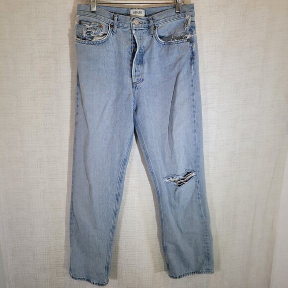 Agolde 90s Jeans Womens 28 Distressed Raw Hem Denim Stretch Pockets Pants READ - Picture 1 of 14